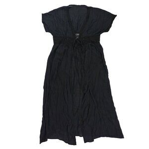 Womens Black Lace Trim Maxi Tunic Dress Short Sleeve One Size.